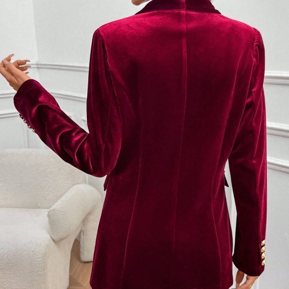 Burgundy Party Women's Elegant Velvet Blazer - Picture 2 of 8
